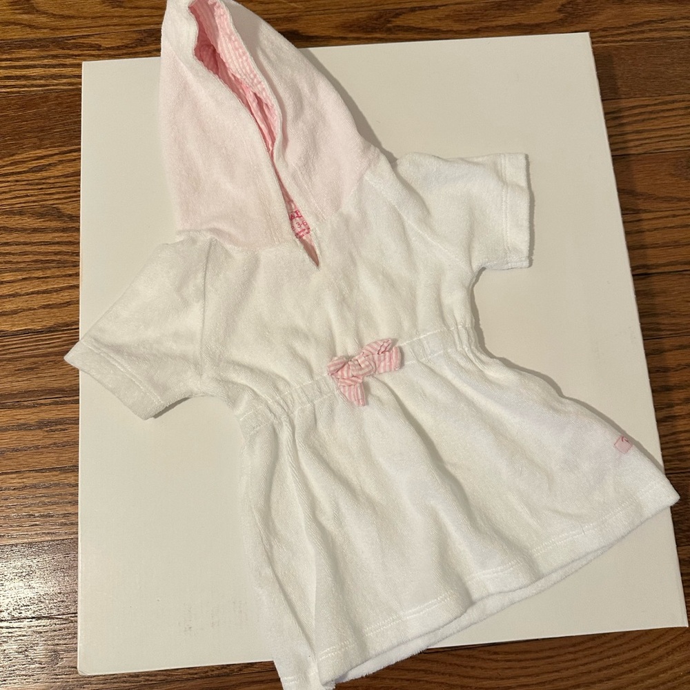 Ruffle Butts White Baby Hooded cover up with Pink Accents